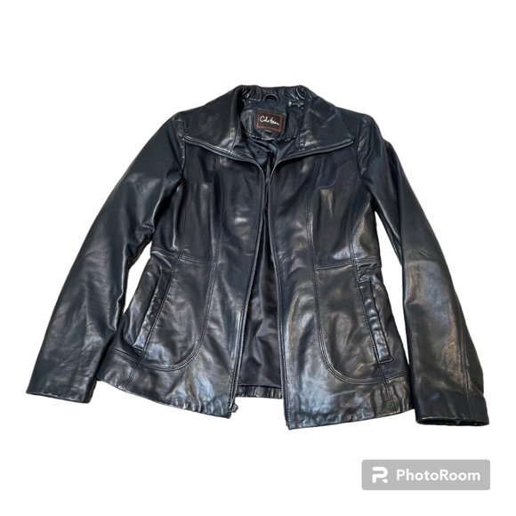 Cole Haan 100% Lambskin Black Leather Jacket - EUC, Size Medium - Picture 2 of 7
